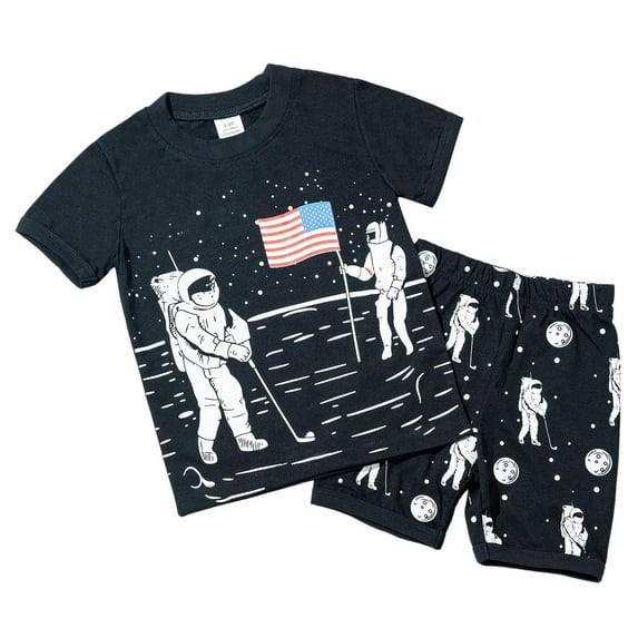 OYXSER Toddler Baby Boy Summer Clothes 2T 3T 4T 5T Cartoon Cotton Summer Short Sleeve Button Down Shirt & Shorts Set Kids Outfit Set, Moon 4-5T