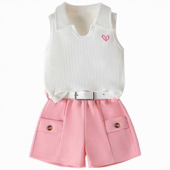 OYXSER Toddler Baby Girl Summer Clothes 18 24 Months Sleeveless Knit T-Shirts Shorts Clothing Set 2pcs, Pink 12-18M