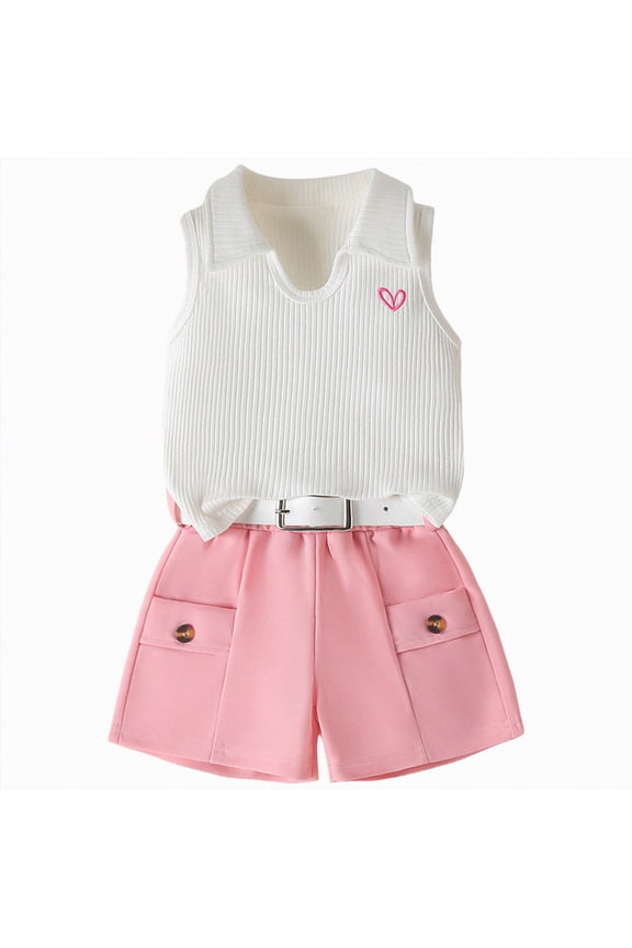 Toddler Baby Girl Summer Clothes 18 24 Months Sleeveless Knit T-Shirts Shorts Clothing Set 2pcs, Pink 18-24M