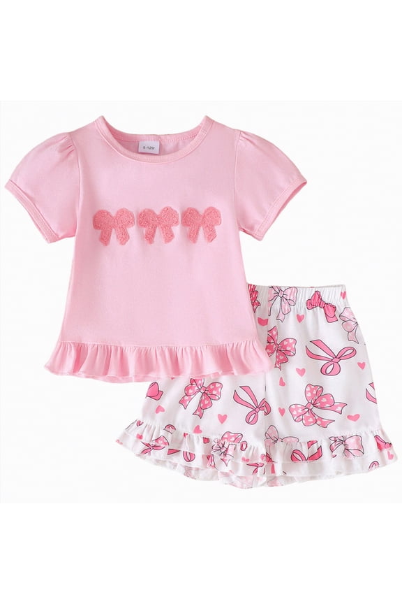 Toddler Baby Girl Summer Clothes 18 24 Months Strawberry Shorts Set 2pcs Cute Outfits Set, Pink 18-24M