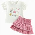 thumbnail image 1 of OYXSER Toddler Baby Girl Summer Clothes 6 12 Months Daisy Ruffle Short Sleeves T-Shirt Tee Tops + Skirt 2pcs Cute Short Set, White 18-24M, 1 of 6