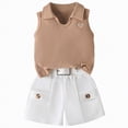 thumbnail image 1 of OYXSER Toddler Baby Girls Summer Outfits 2T 3T Sleeveless Knit Tee Tops + Shorts 2pcs Shorts Outfits Set, Khaki 2-3T, 1 of 9