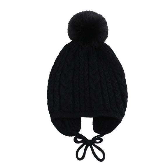 OYXSER Toddler Baby Winter Hat Warm Fleece Lined Knit Kids Hat with Earflap Pom Pom Beanie Knit Cap Boys Girls, 0-3 Years