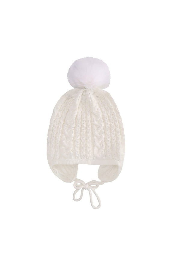 Toddler Baby Winter Hat Warm Fleece Lined Knit Kids Hat with Earflap Pom Pom Beanie Knit Cap Boys Girls, 0-3 Years