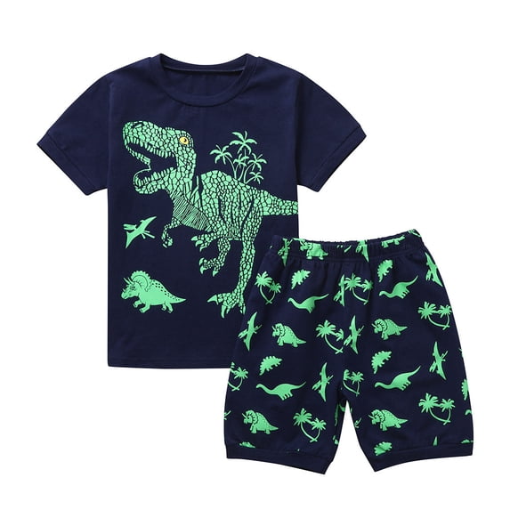 OYXSER Toddler Boy Clothes 18 24 Months Cartoon Cotton Summer Short Sleeve T-Shirt and Shorts Baby Boy Outfits, Navy 4-5T