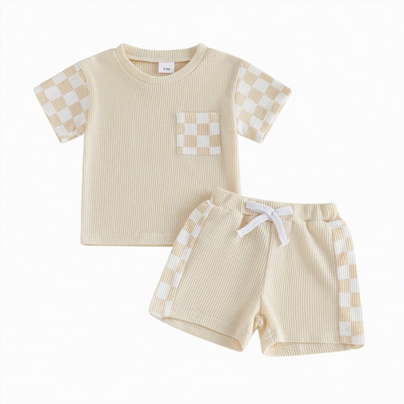 OYXSER Toddler Boy Clothes 4T 5T Cartoon Summer Short Sleeve Button Down Shirt & Shorts Set Cool Short Sets, Beige 6-12M