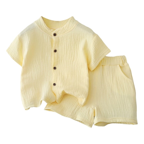 OYXSER Toddler Boy Outfit Casual Outfit Short Sleeve T Shirt and Shorts Set 2 Piece Spring Summer Clothes, Light Yellow 12-18M