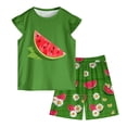 thumbnail image 1 of OYXSER Toddler Girls Outfits Fruit Print Short Sleeve T-Shirt Tops & Shorts Sets 2Pcs Clothes Set, Dark Green 4-5T, 1 of 5