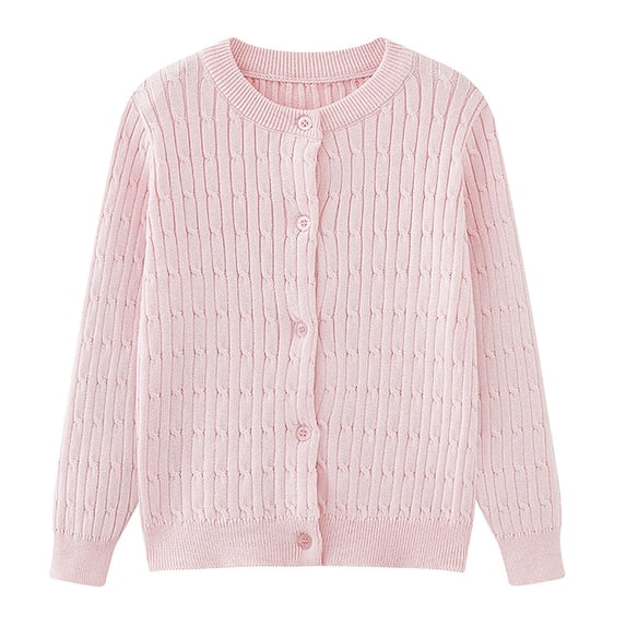 OYXSER Toddler Knit Cardigan Sweater for Girls Button Front Long Sleeve Crewneck Uniform, Pink 4-5T