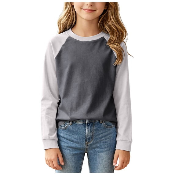 OYXSER Toddler Pure Cotton Raglan Pullover Shirt Classic Baseball Style for Daily Wear, Dark Gray 5-6Y