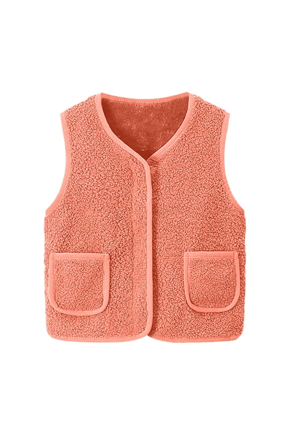 Unisex Toddler Fleece Vest Zip Up Cozy Sleeveless Waistcoat with Front Pockets, Orange 12-18M