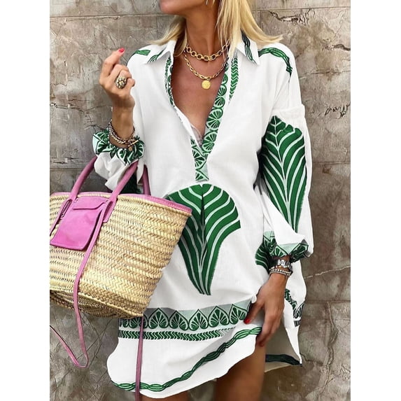OYYN Shirt Dress, Puff Sleeve, Striped, Women's Plus