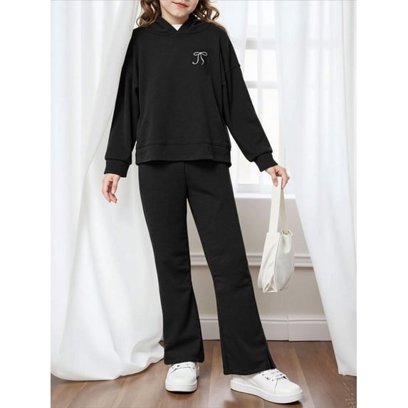 OYYN Girls Graphic Jogging Suits Sweatsuits 2 Piece Set Oversized Hoodie and Sweatpants Clothes (Black 5-6 Years)