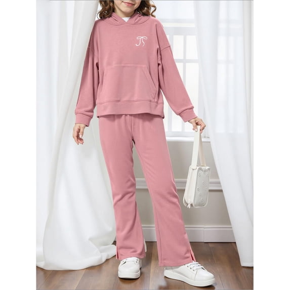 OYYN Girls Graphic Jogging Suits Sweatsuits 2 Piece Set Oversized Hoodie and Sweatpants Clothes (Pink 7-8 Years)