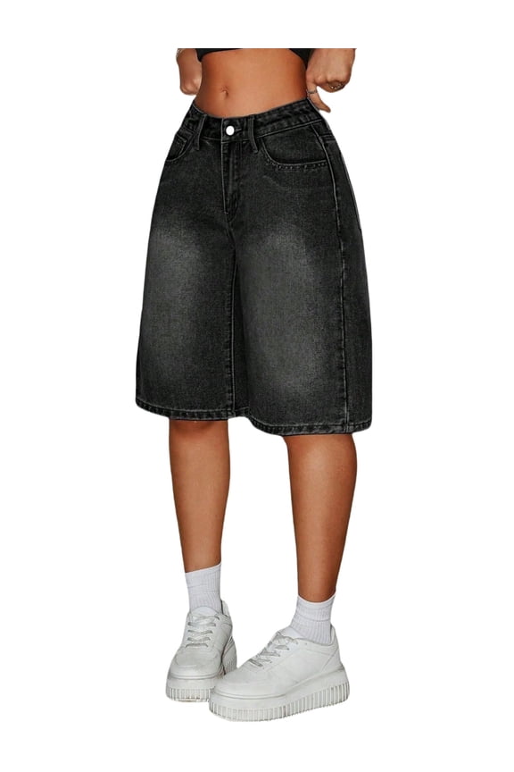 Girls Jean Shorts Casual Summer High Waist Black Casual Shorts Lightweight Summer Everyday Shorts