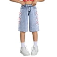 thumbnail image 1 of OYYN Girls Jean Shorts Y2K Cute Baggy Bow Shorts Summer Casual Wide Leg Comfort Flex Waistband Jean Short for School Street Skateboarding Clothing, 1 of 6
