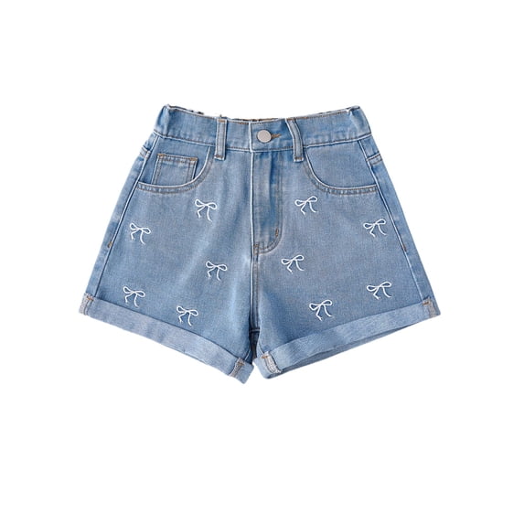OYYN Girls Y2K Jean Shorts Summer Cute Mid Rise Stretchy Denim Shorts with Pockets