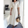 thumbnail image 1 of OYYN Maxi Dresses for Women Casual White High Waist A-Line Dresses Short Sleeve Half Zip V-Neck Elegant Dress, 1 of 5