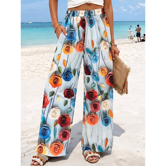 OYYN Pants for Women Boho Wide Leg High Waist Loose Sweatpants Casual Lounge Yoga Workout Palazzo