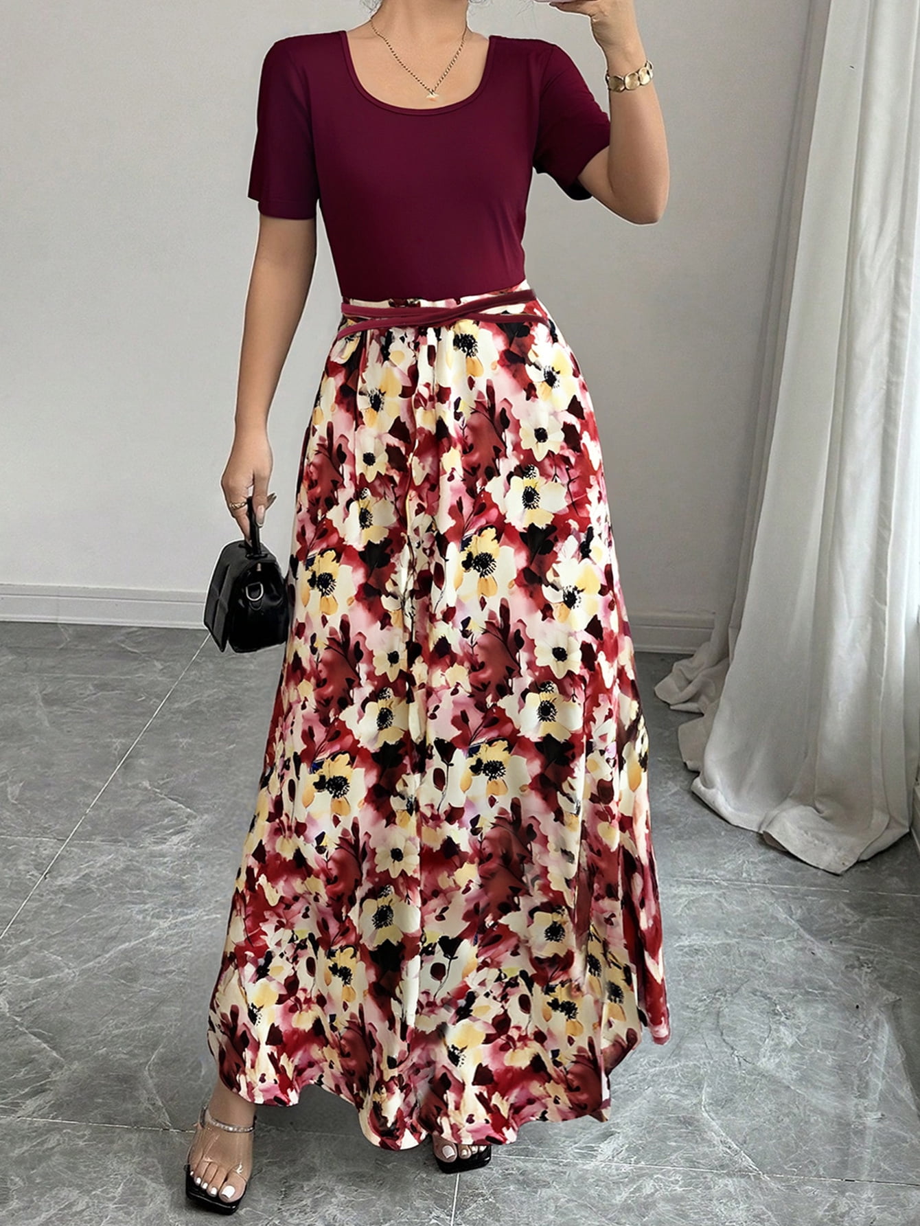 red floral wedding guest dresses Ieena for Mac Duggal - Purple Floral Brocade Balloon Sleeve Mini Dress