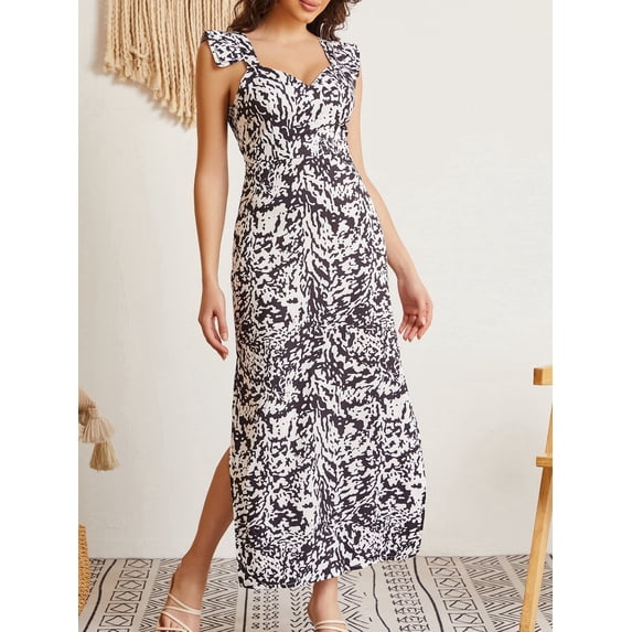 Dresses for Women Chic Bow Strap Bodycon Split Elegant Party Midi Dress