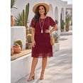 thumbnail image 1 of OYYN Women's Chiffon Layered Wedding Guest Dress Summer Short Sleeve Crew Neck Cocktail Midi Dress A-Line Knee Length Flowy Dresses, 1 of 6