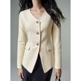 thumbnail image 1 of OYYN Women's Waffle Knit Blazer Fitted Fit V Neck Long Sleeve Office Suit Jacket with Pockets, 1 of 4
