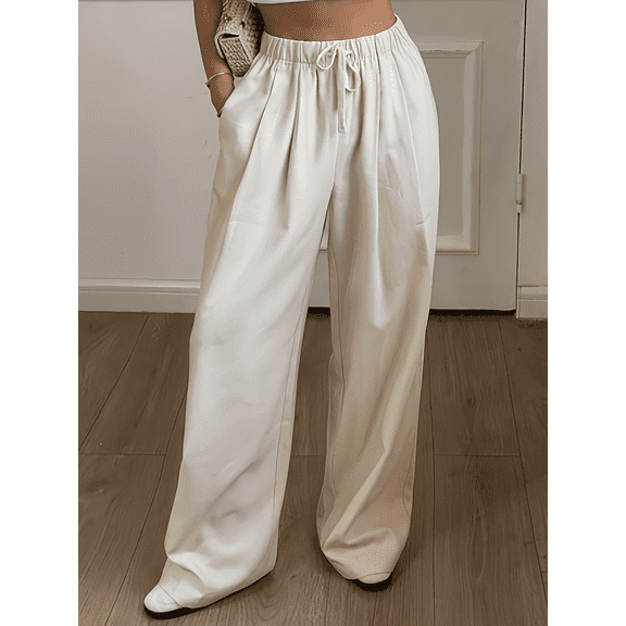 OYYN Womens High Waisted Wide Leg Pants Plus Size Drawstring Waist Pleated Trousers Office Casual Pants