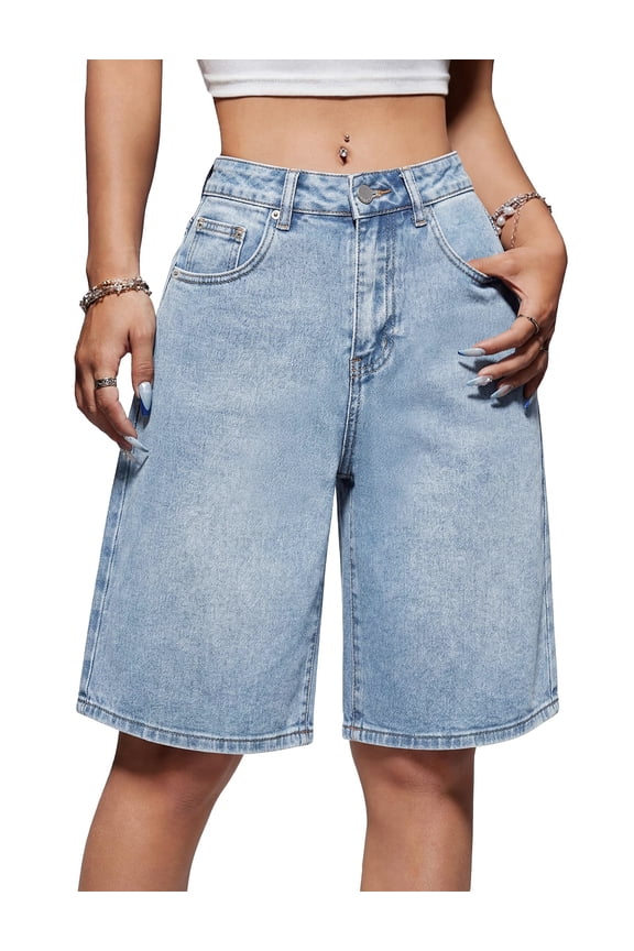 Womens Jean Shorts Mid-Low Waisted Y2k Bermuda Denim Shorts Summer Casual Streetwear Jorts