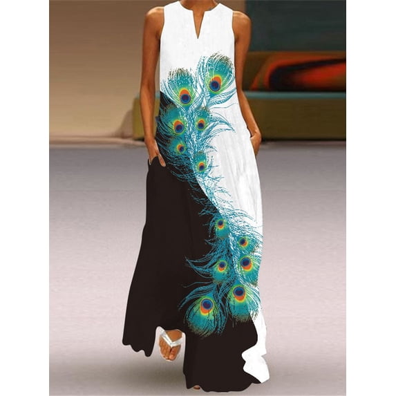 OYYN Womens Maxi Bohemian Long Dress Ladies Summer Beach Vacation Maxi Sundress