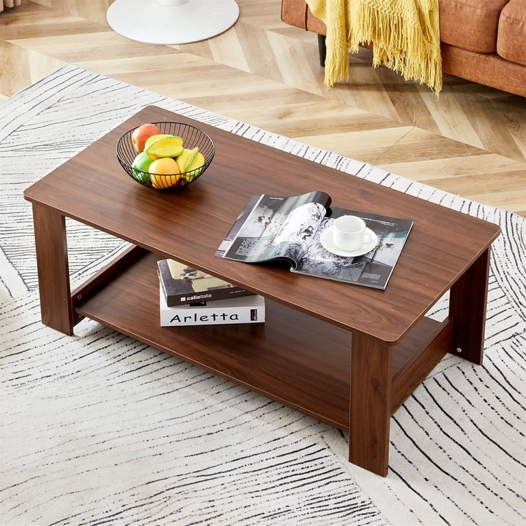 OYang 2-Tier Coffee Table Modern Textured Tea Table with Open