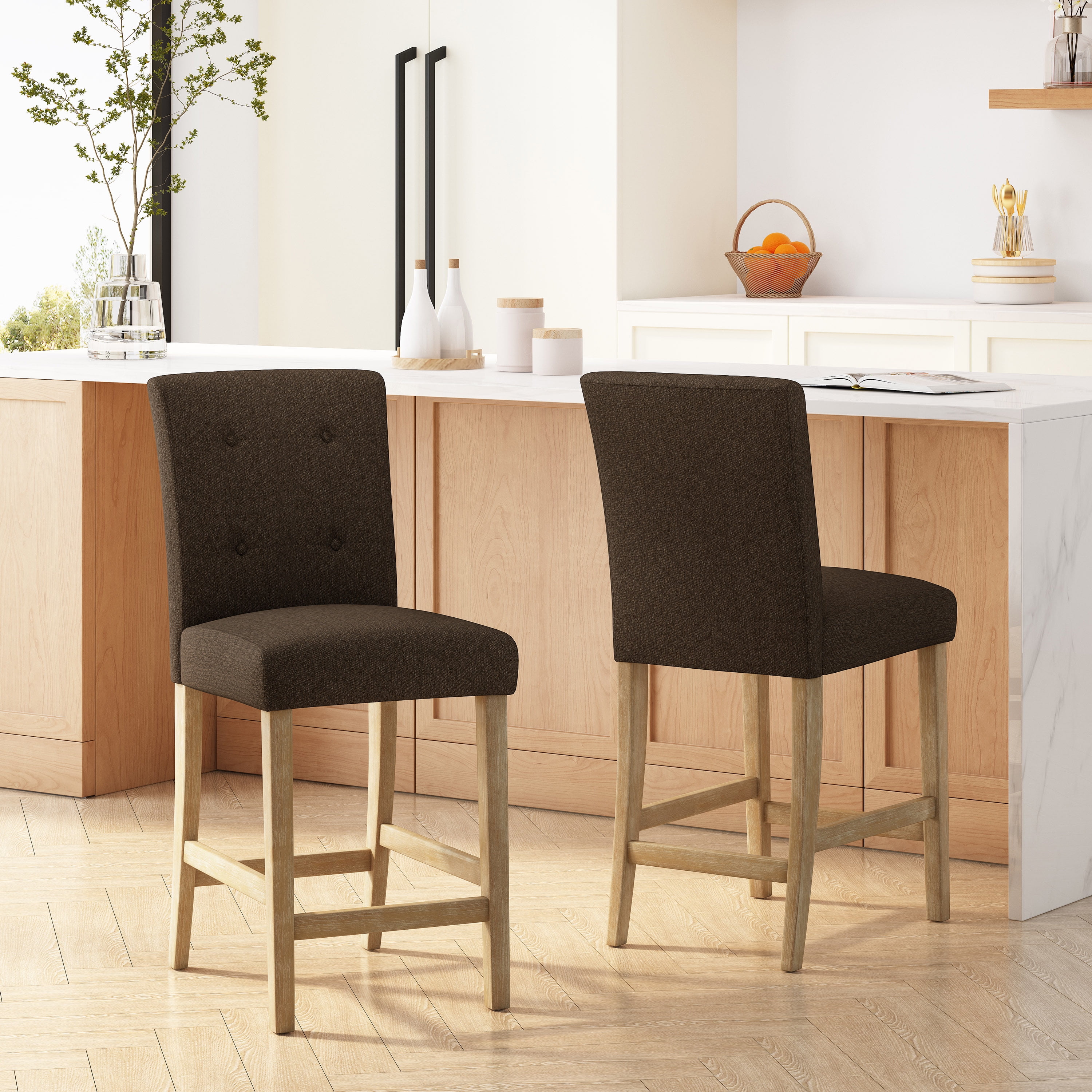 OYang 26-Inch Bar Stools Set Button Tufted Backrest Upholstered Counter ...
