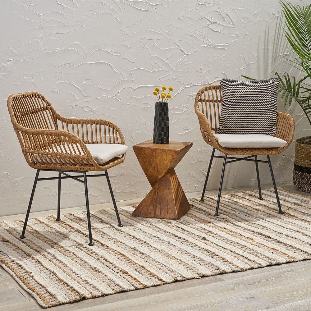Curved Gray Rattan Outdoor Accent Chair Set with Cushions