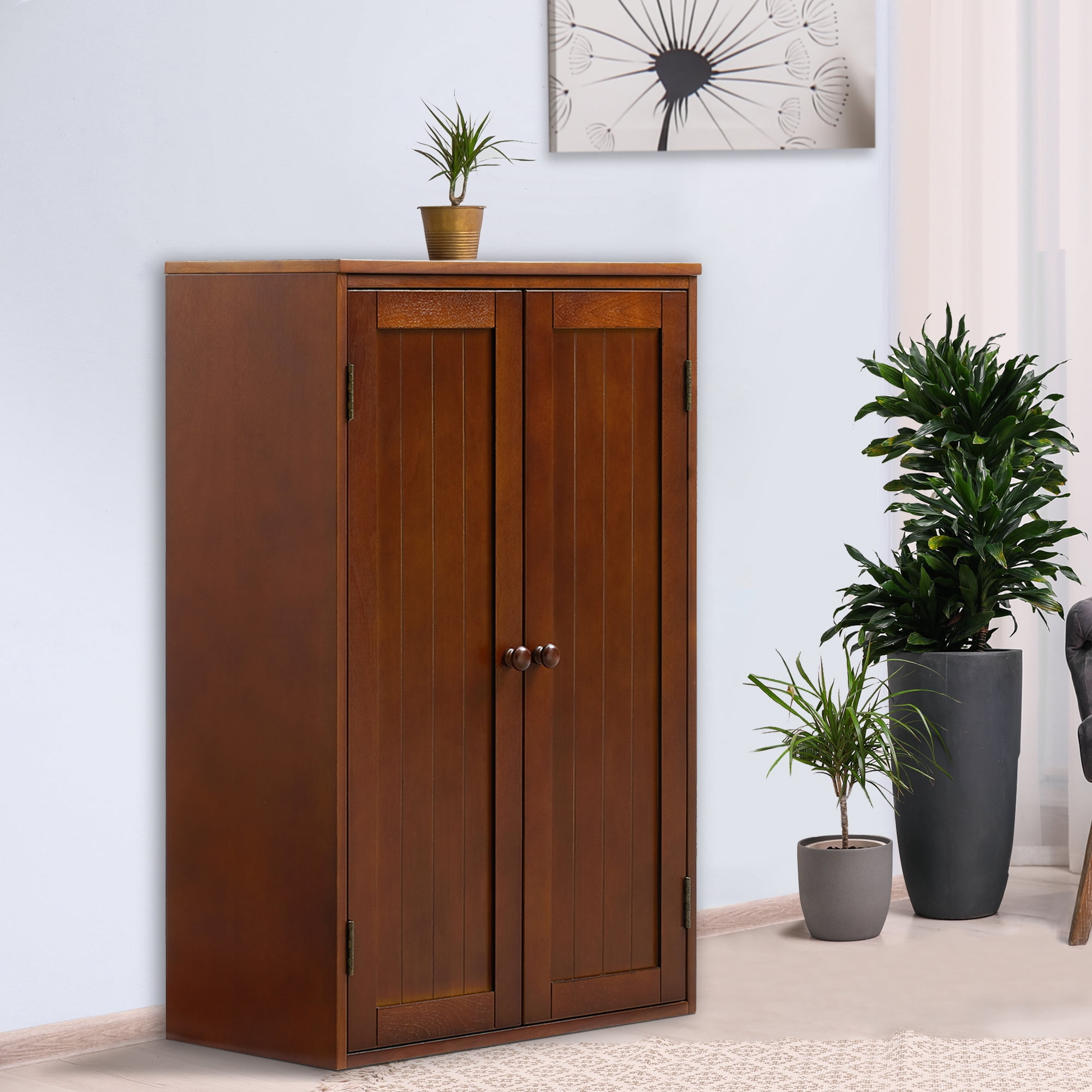 OYang Double Doors Bathroom Storage Freestanding Wooden Floor