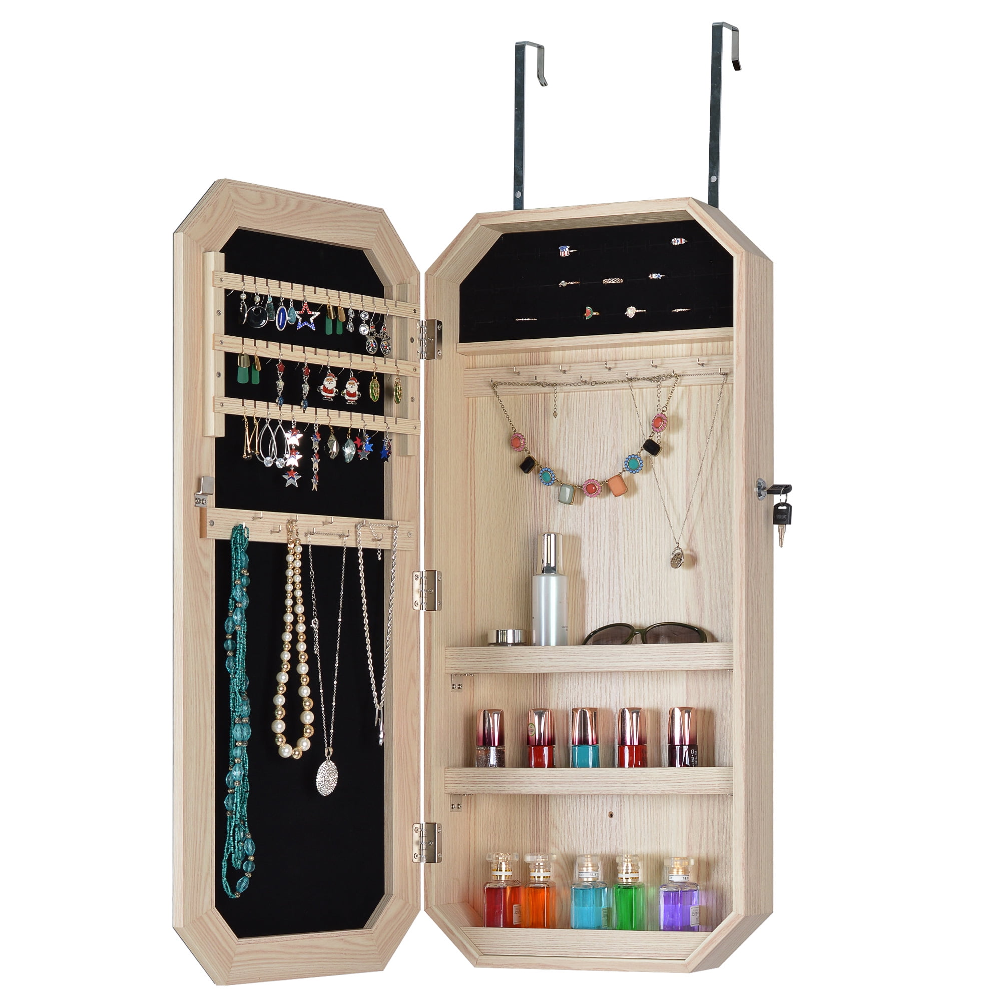 OYang Full Mirror Octagon Storage Mirror Cabinet Door/Wall Mounted ...