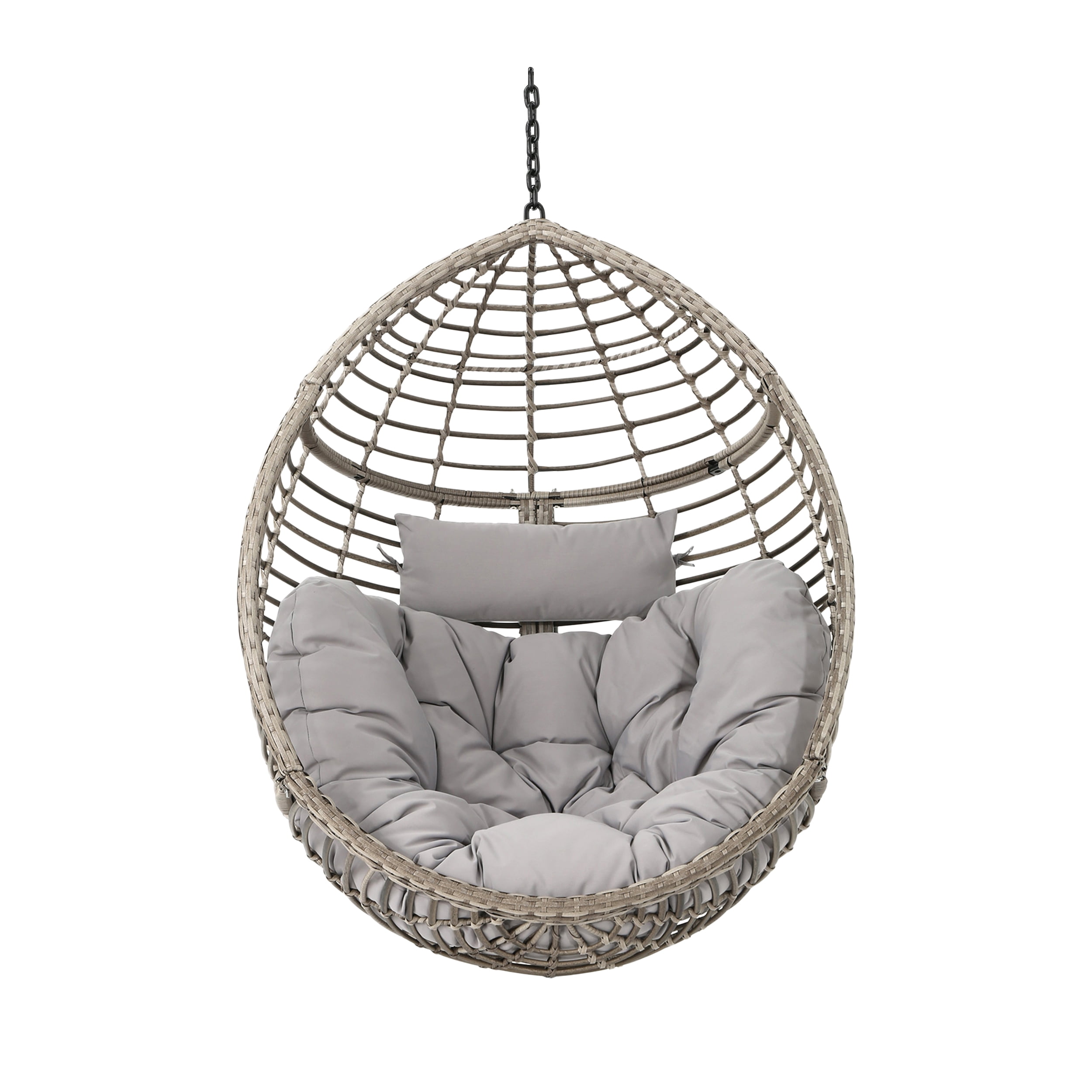 Gray Wicker Hanging Hammock Chair with Cushions