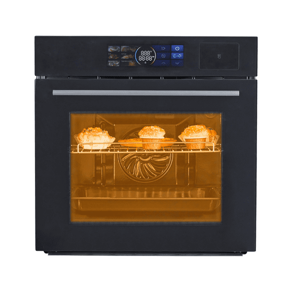 OYang Single Wall Oven 24" Built-In Electric Ovens with With Colour Led Screen , 70L, 3000W, 8 Baking Modes, with Air Frying Function, 3D Surround Heating, Touch Control