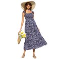 thumbnail image 1 of OYang Smocked Maternity Boho Summer Dress Casual Spaghetti Strap Ruffle Sleeveless Swing Maxi Dress Navy Blue L, 1 of 7