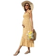 thumbnail image 1 of OYang Smocked Maternity Boho Summer Dress Casual Spaghetti Strap Ruffle Sleeveless Swing Maxi Dress Yellowe L, 1 of 7