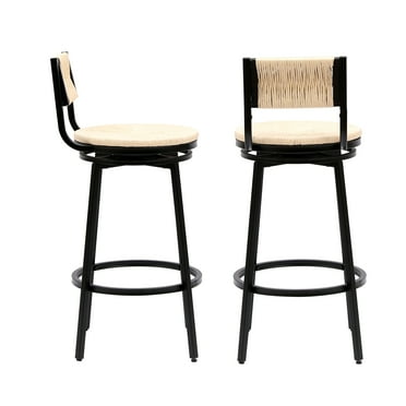 OYang Swivel Bar Stools Set Of 2, Rustic Round Bar Chairs with Paper Rope Handwoven Seats And Backrests, Counter Height Bar Stools for Kitchen Islands Bars Counter