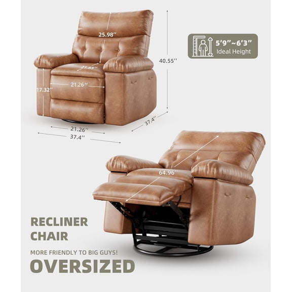 OYang Swivel Oversized Recliner Chairs with Heat and Massage - 360 Swivel Lazy Boy Recliner Chair for Adults- Manual Rocking Chair with Remote Control for Living Rooms, Bedrooms and Nurseries