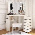 thumbnail image 1 of OYang Vanity Desk with 5 Roating Drawers , Corner Makeup Vanity Table with Led lights and Mirror, 1 of 9