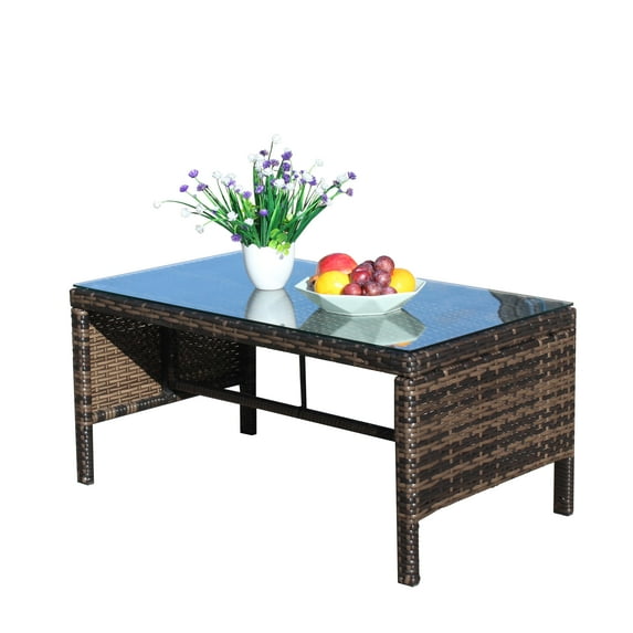 OYang Water Resistant and UV-resistant Rattan Coffee Table, Brown