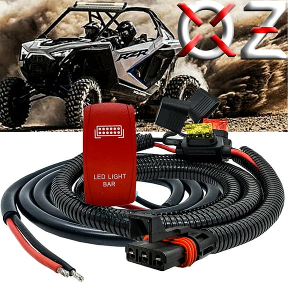 OZ-USA 10' Pulse Power Busbar Plug Wire Harness Kit with Laser-etched LED LIGHTBAR On/Off Red Rocker Switch Compatible with Polaris Pulse Power Busbar RZR Trail S Pro Ranger Crew XP 2018-2023