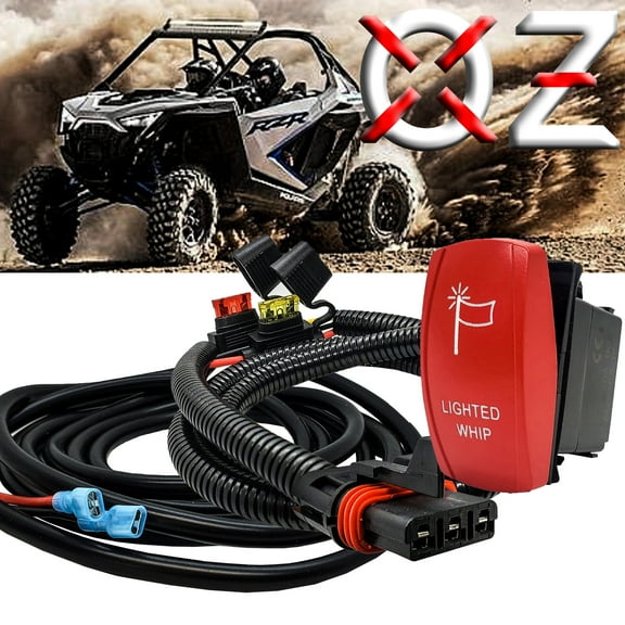OZ-USA 10' Pulse Power Busbar Plug Wire Harness Kit with Laser-etched LIGHTED WHIP On/Off Red Rocker Switch Compatible with Polaris Pulse Power Busbar RZR Trail S Pro Ranger Crew XP 2018-2024