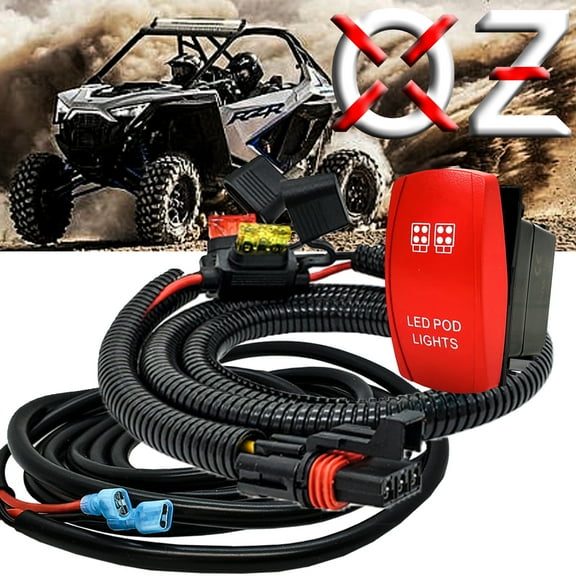 OZ-USA 10' Pulse Power Busbar Plug Wire Harness with LED POD LIGHTS On/Off Red Rocker Switch Compatible with Polaris Pulse Power Busbar RZR Trail S Pro Ranger Crew XP 2018-2024