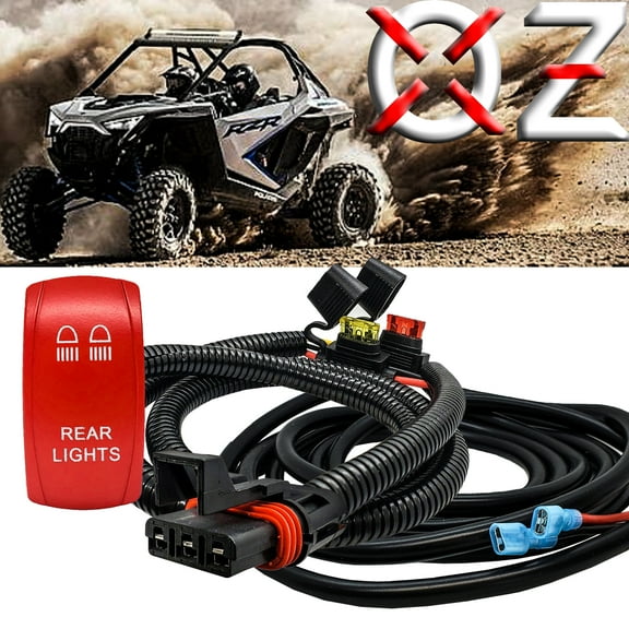 OZ-USA 10' Pulse Power Busbar Plug Wire Harness with REAR LIGHTS On/Off Red Rocker Switch Compatible with Polaris Pulse Power Busbar RZR Trail S Pro Ranger Crew XP 2018-2023