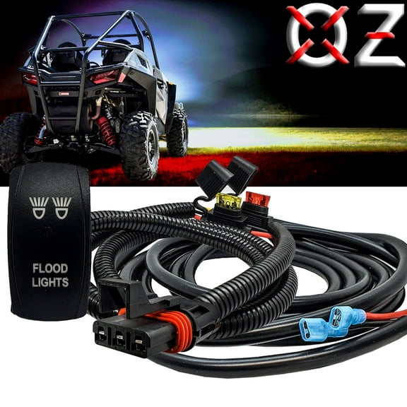 OZ-USA 10ft. Flood Light On/Off Rocker Switch Pulse Power Bus Bar Plug Wire Harness Kit Compatible with Polaris RZR Trail S 900/1000 Pro Ranger Crew XP 2018-2025