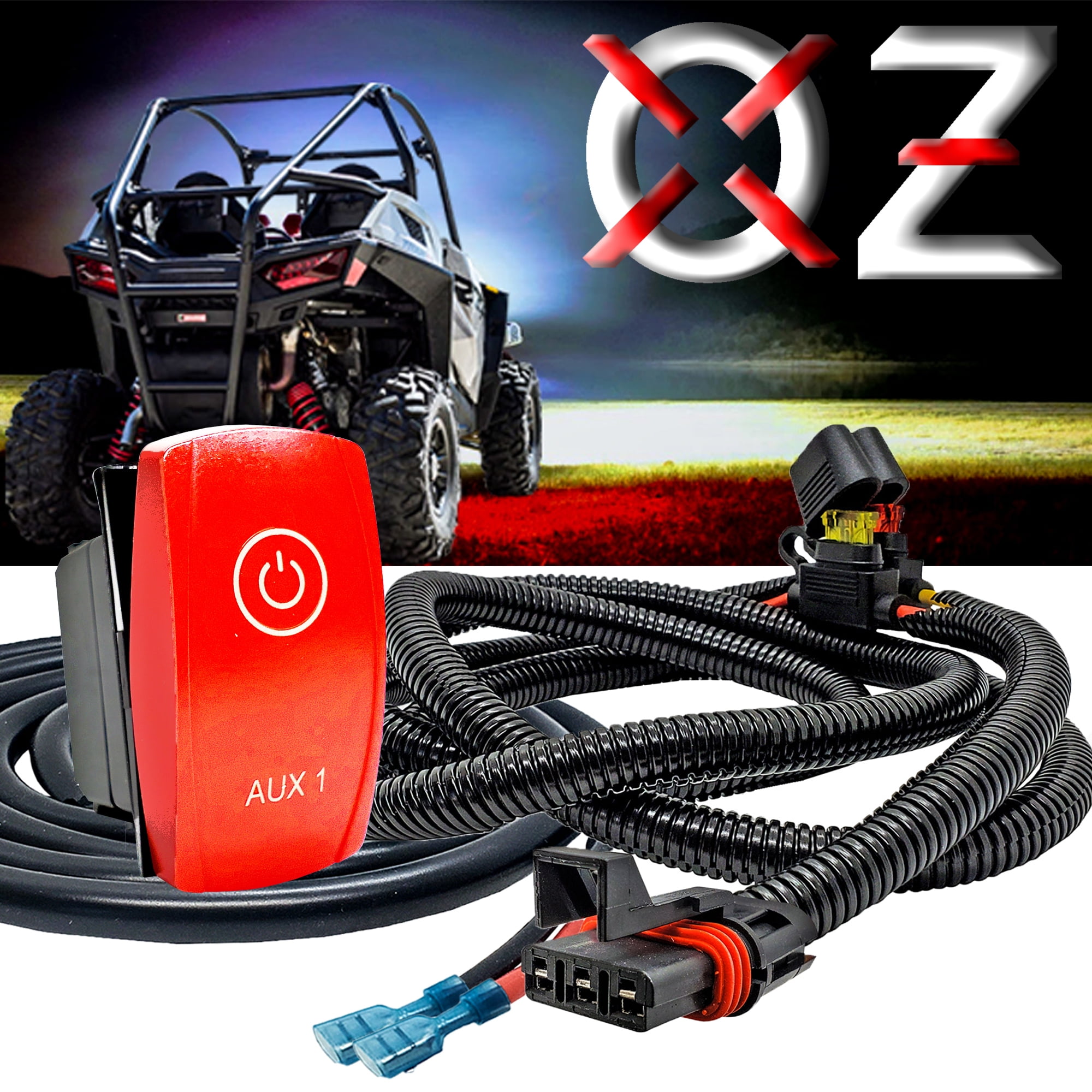 OZ-USA 10ft Plug & Play AUX1 On/Off Red Rocker Switch with Pulse Power ...