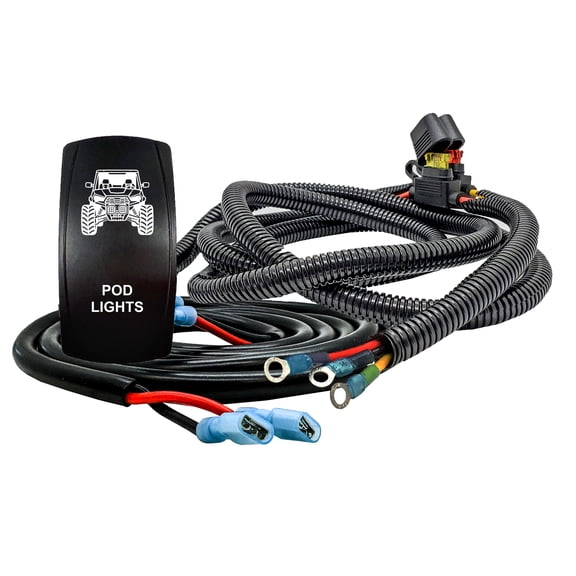 OZ-USA 10ft Plug-and-Play Power Distribution Block Wiring Harness with Laser-Etched POD LIGHTS On/Off Rocker Switch Compatible with Can-Am Maverick X3 Defender Commander Sport Trail 20182026